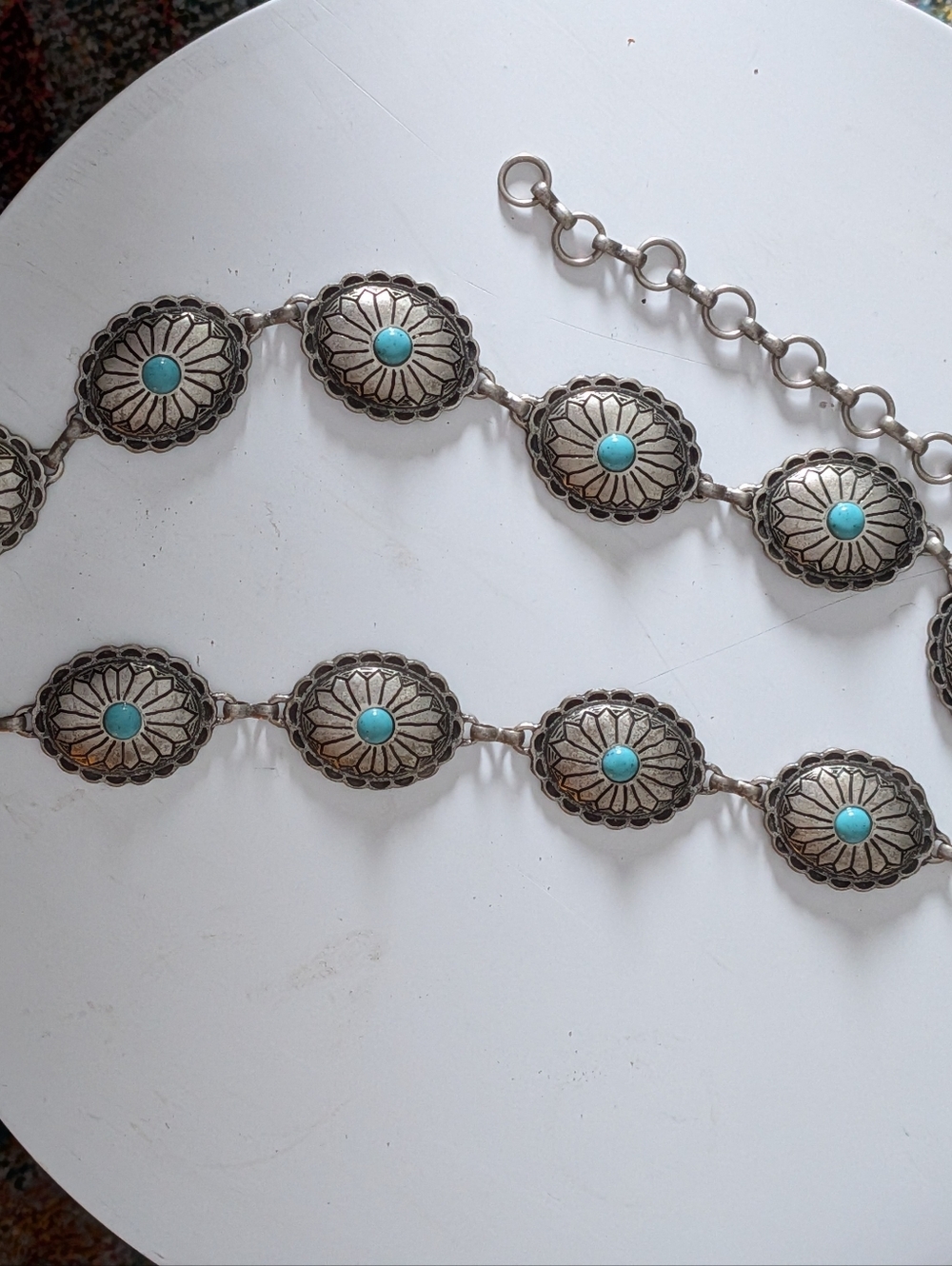 Tony Lama Farmington Concho Belt Turquoise Silver Western Adjustable - Picture 2 of 4